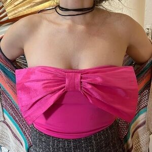 Bow Bandeau crop tube top Hot pink satin Barbie Feminine Coquette Bratz Y2K silk